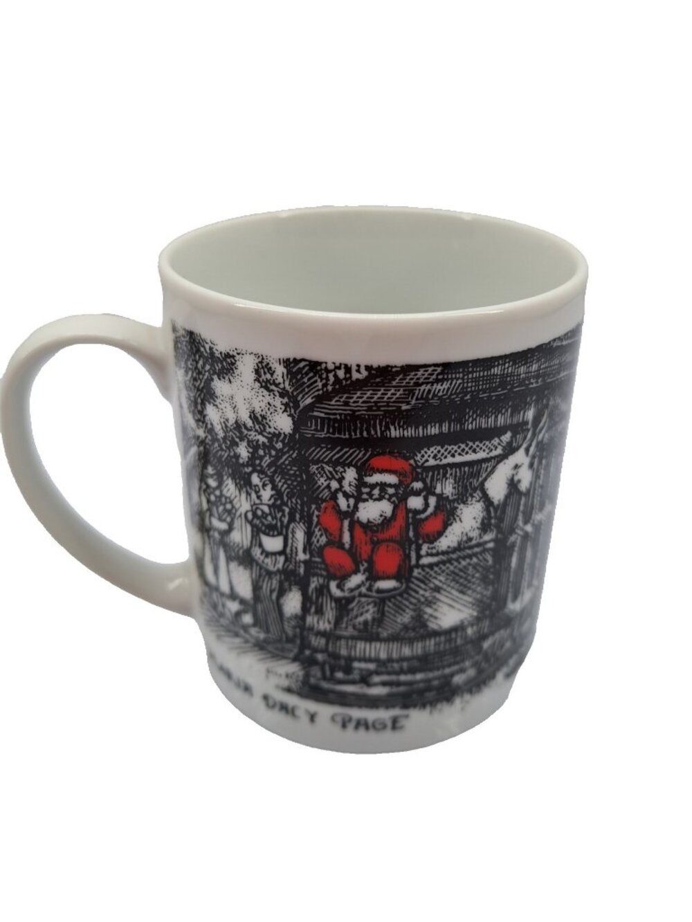 VTG DH Holmes Christmas Mug‎ Cup Maria Daly Page Japan 3.5H" Santa Street Car